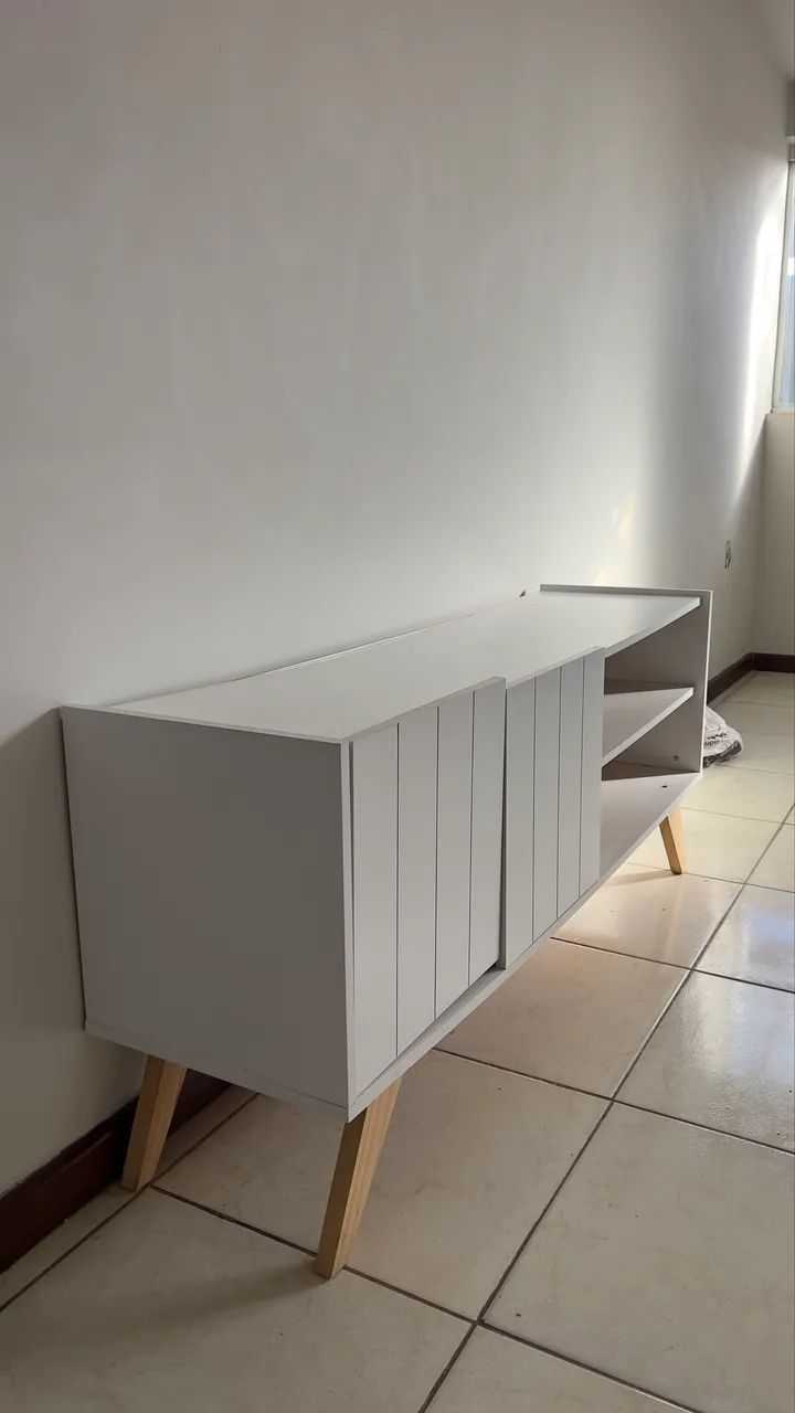 Rack Retrô Branco  2 Portas e nicho - Foto 3