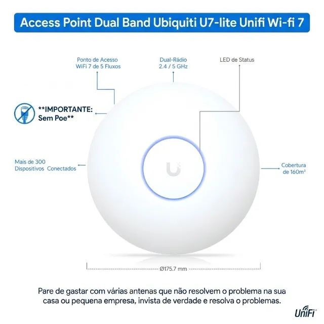 Access Point Dual Band Ubiquiti U7-lite Unifi Wi-fi 7 - Sem Poe