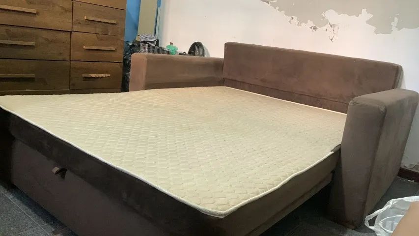 Sofá-cama em Tecido Veludo - Capuccino - Foto 2