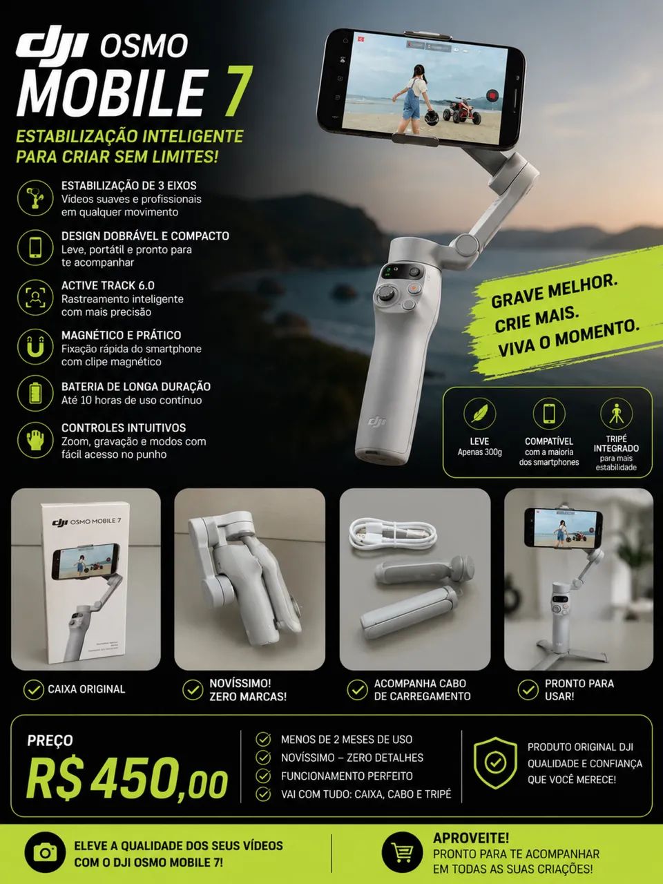 Gimbal DJI OSMO MÓBILE 7 - Acessórios para Câmeras e Filmadoras