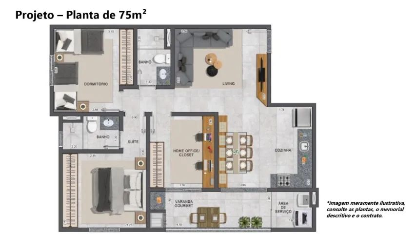 Apartamento com 2 dormitórios sendo 1 suite - 64m²   - Foto 4