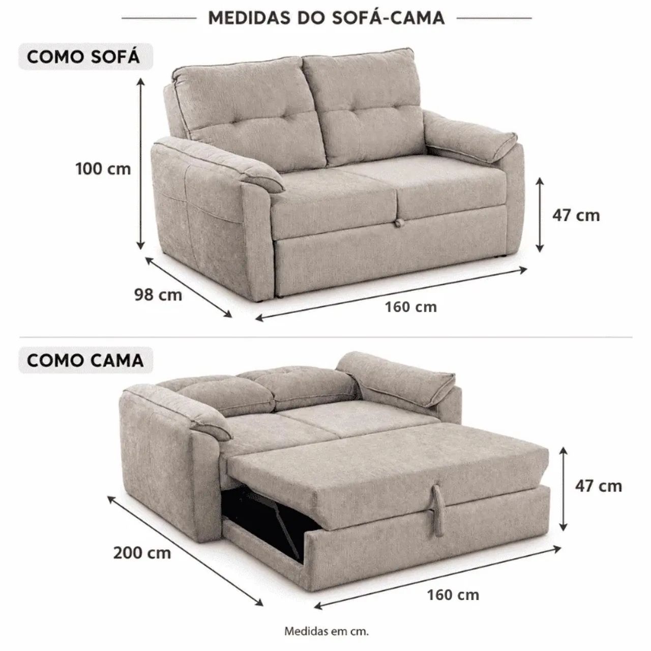 Sofá Cama 1,60m Chenile Marrom Claro rf87 - Foto 5