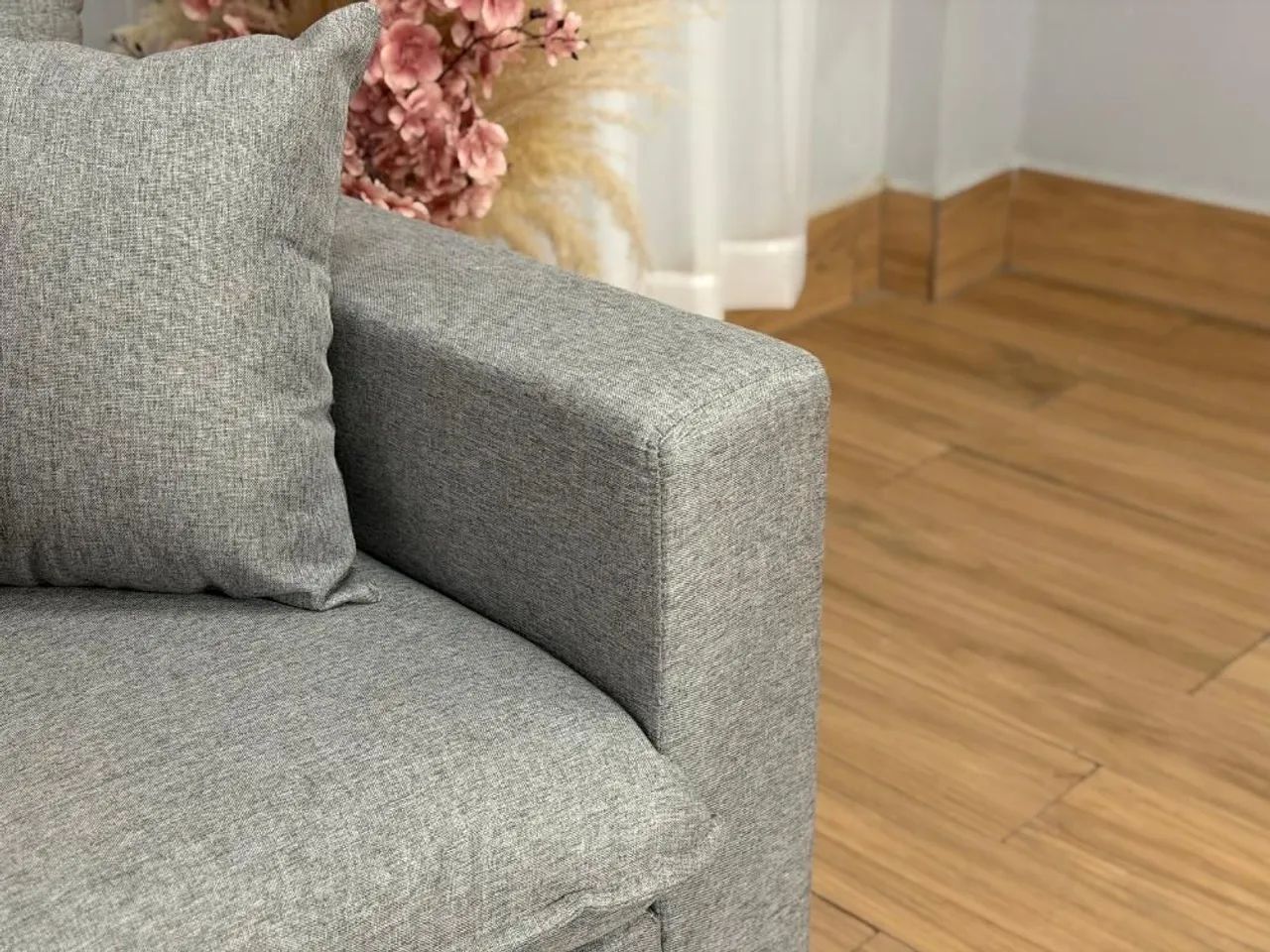 Sofá Fixo 2 Lugares 180cm Linho Cinza Molas Ensacadas  - Foto 4
