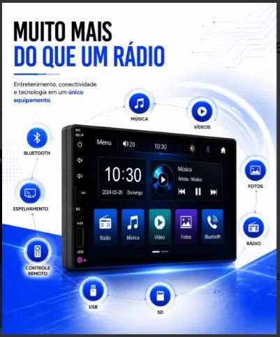 Central Multimídia 7 Touch Mp5 Bluetooth Usb Sd Universal