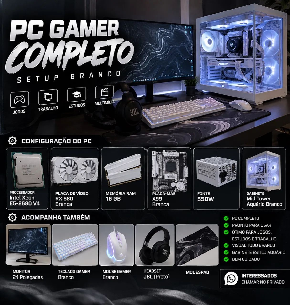 PC GAMER COMPLETO XEON BRANCO