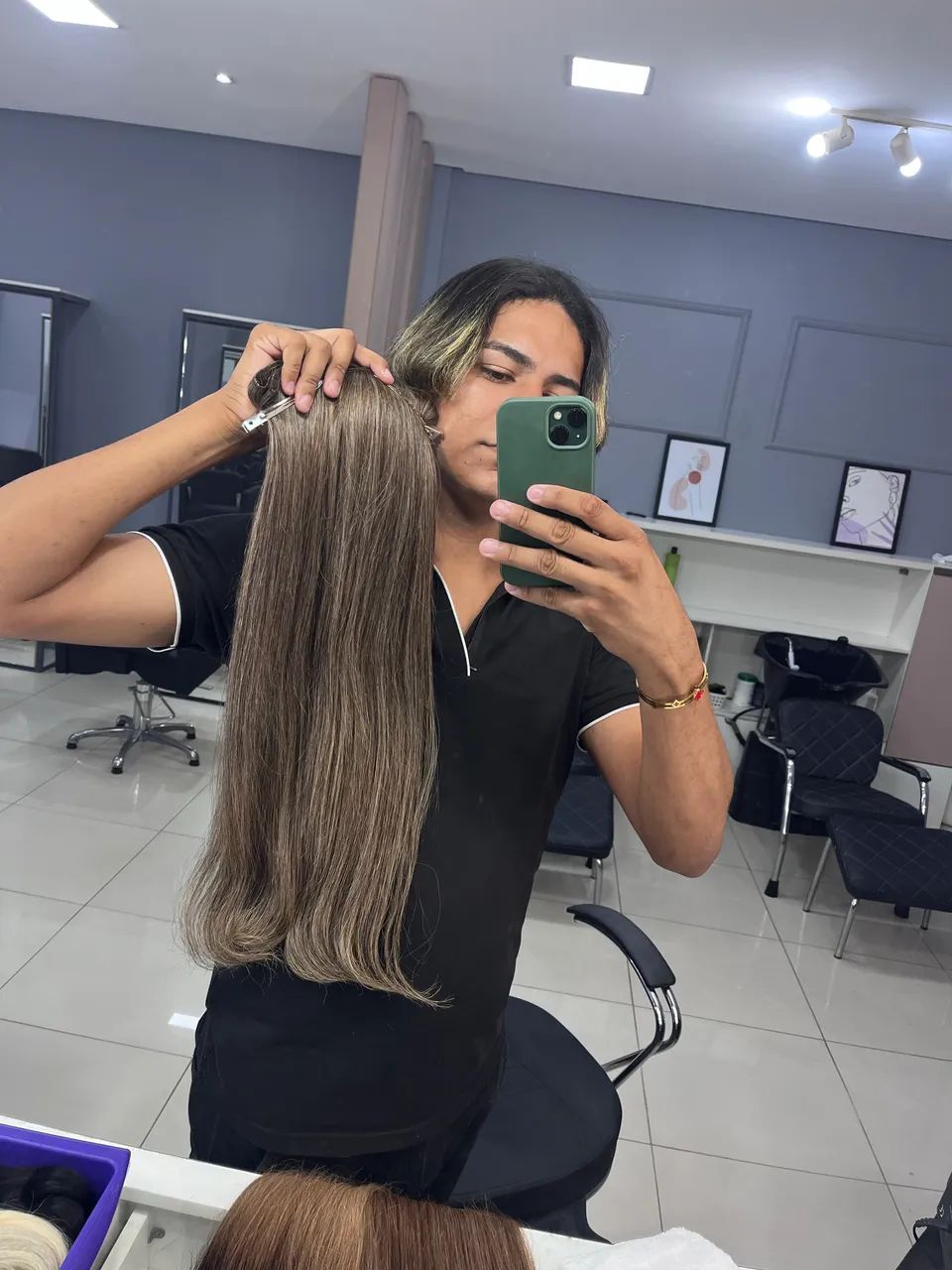 Cabelo 100% humano moreno iluminado 65cm - Foto 3