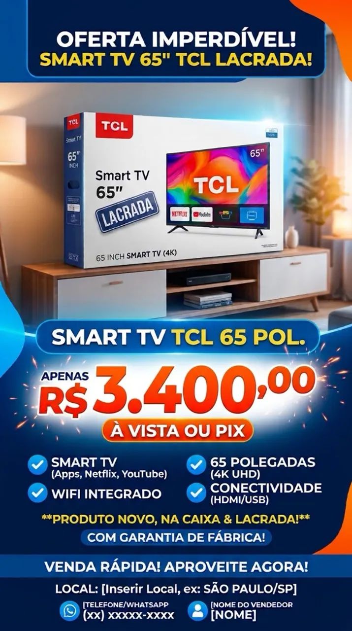 Televisão Smart TV TCL 65 Pol.