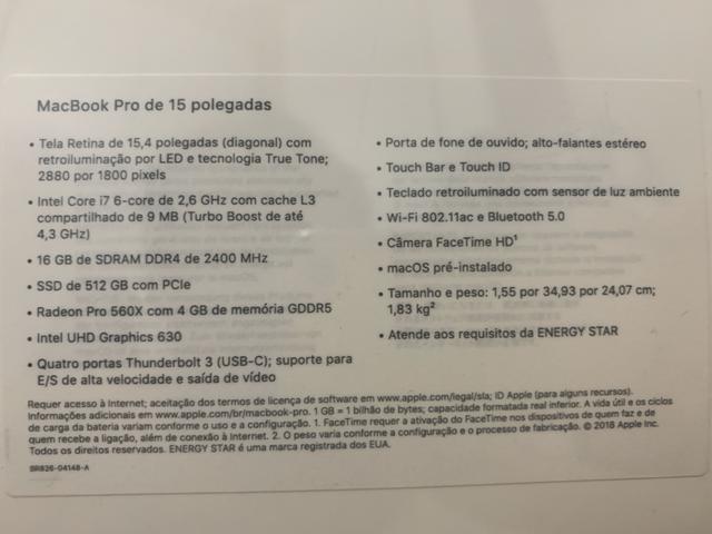 MacBook Pro retina 15,4 - 2018 - proposta somente em dinheiro - Foto 3