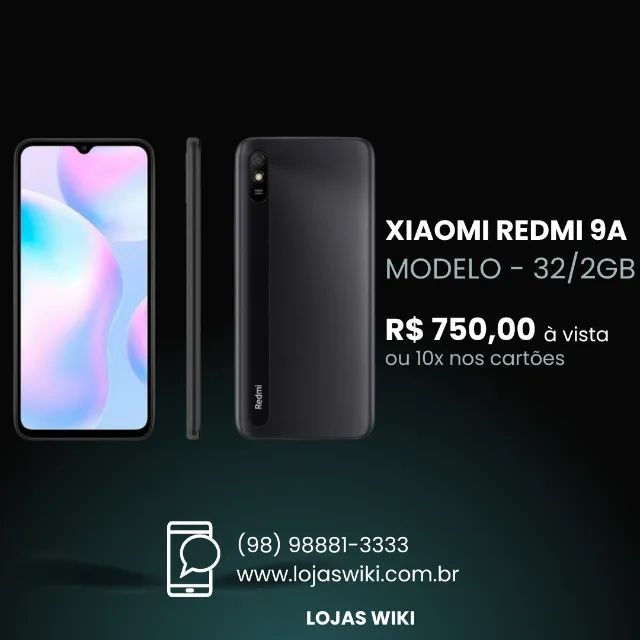 Redmi Note 9A  32gb/2gb - Preto - (Lojas Wiki)