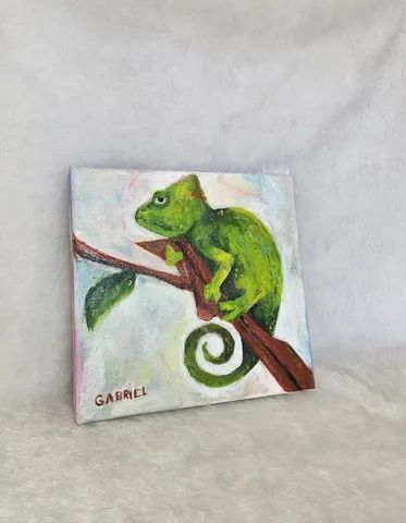Quadro de Lagarto em pintura acrílica tela 20x20 - Foto 4