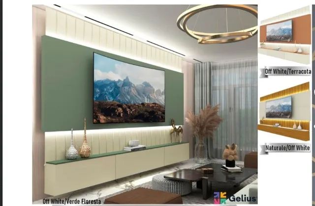 sala home rack bancada painel ripado com led