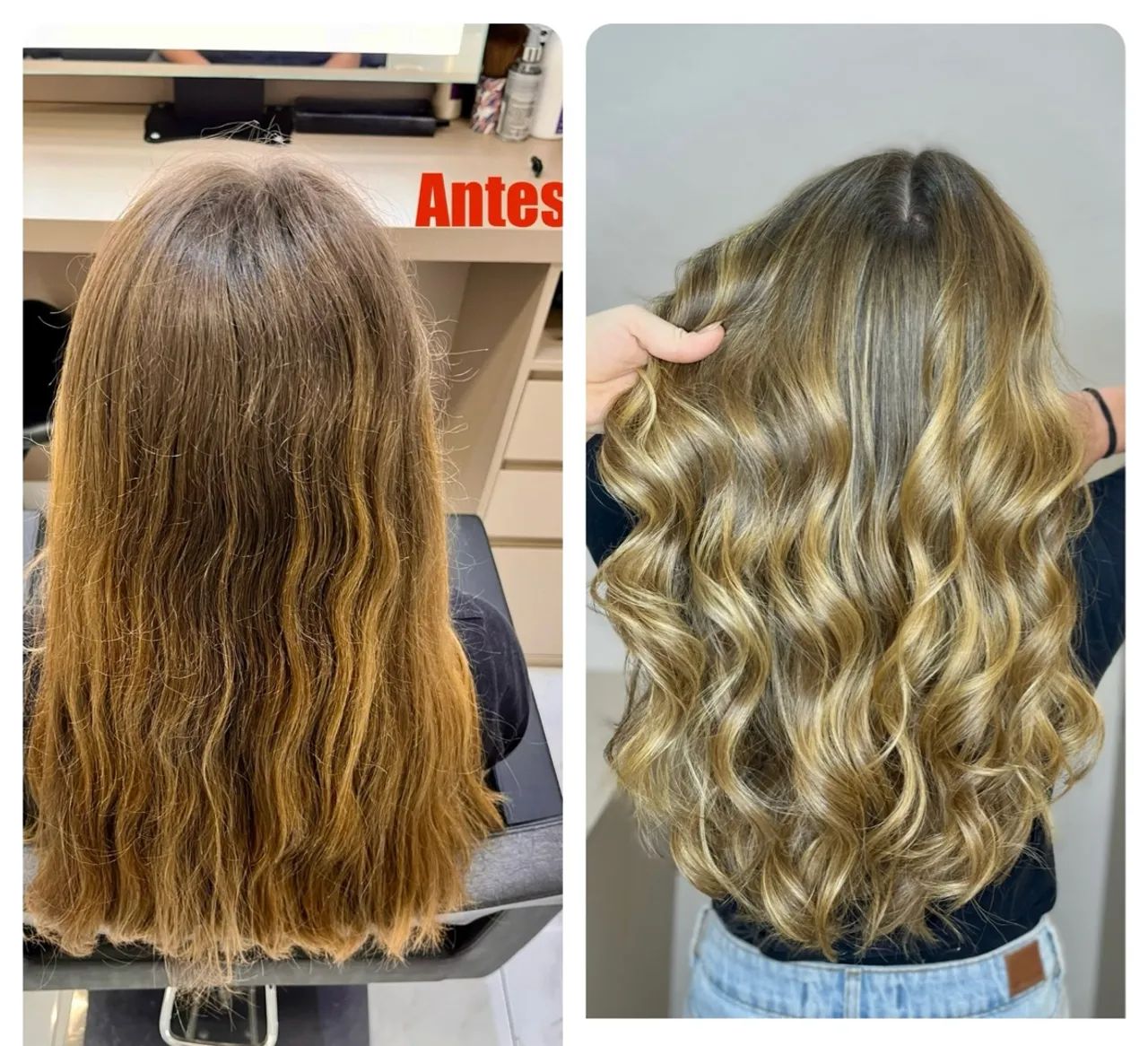 Mechas loiras, morena iluminadas e correção de cor.