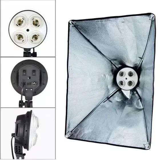 Kit 2 Soft Box Soquete E27 Quadruplo 50 X 70 + 2 Tripés 2m - Lucas Cell - Foto 2