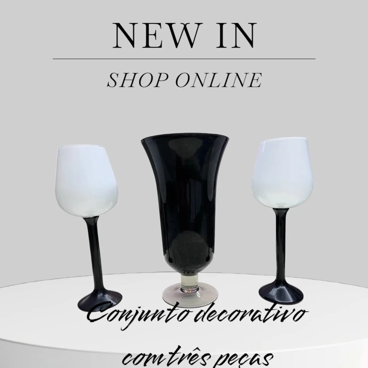 Conjunto de Vaso Decorativo  e 2 Castiçais Branco e Preto - Foto 2