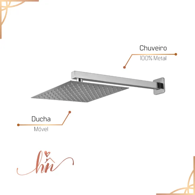Chuveiro Quadrado Cromado Luxo Articulado Metal Nunca Usado