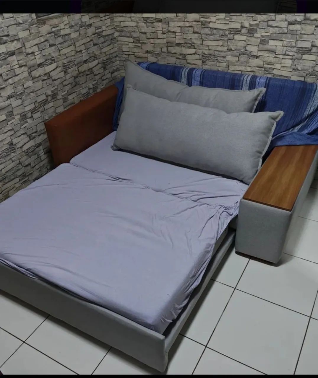 Sofá-cama Casal 2 Lugares Com Baú Lateral Panamá Linho Ge... Cor Gelo - Foto 5