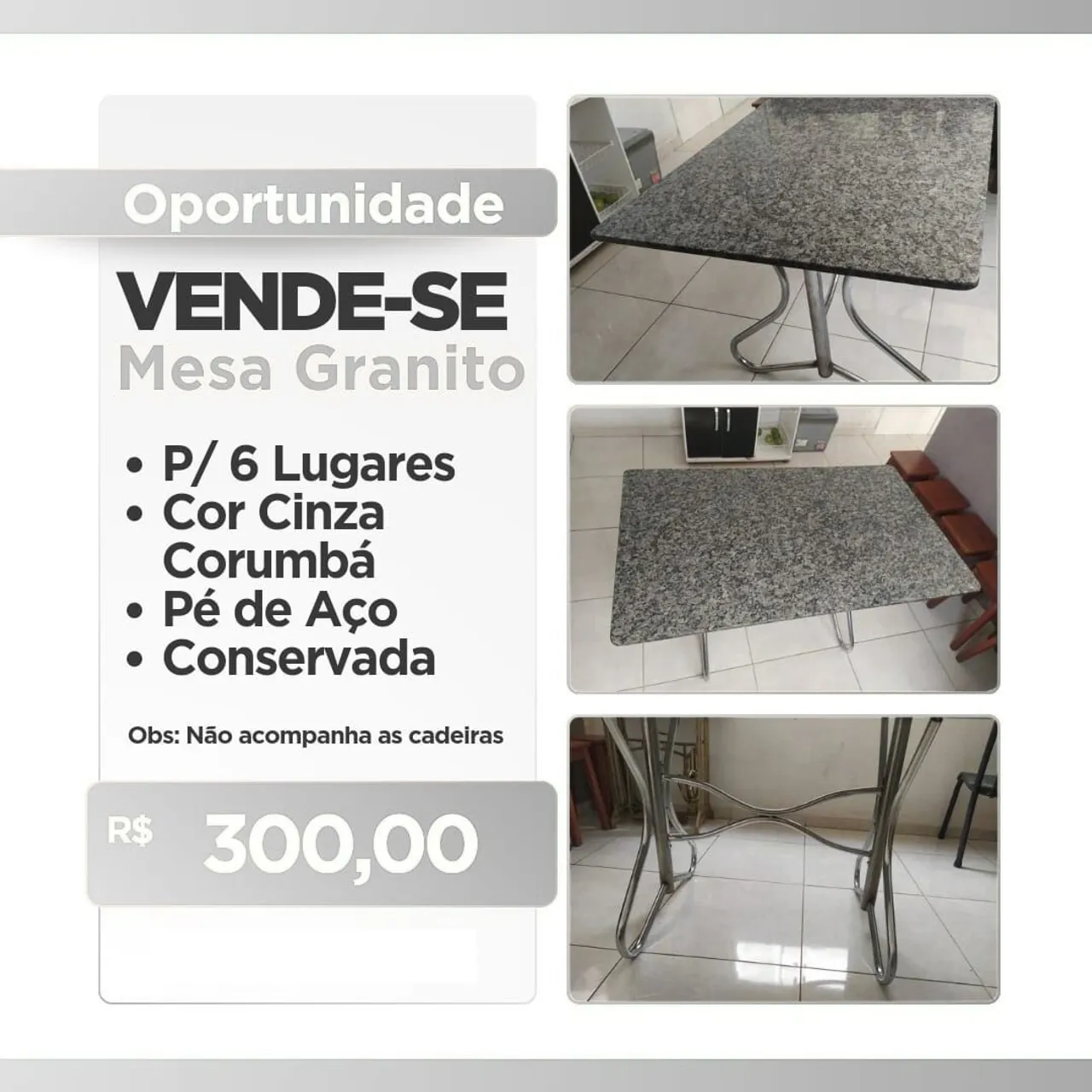 Mesa de Granito Cinza Corumbá para 6 Lugares