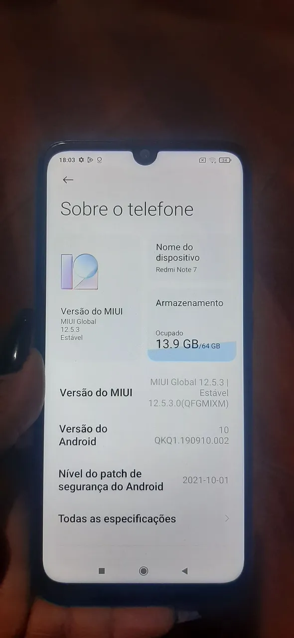 Redmi Note 7 - 13.9 GB de armazenamento - 12.5.3