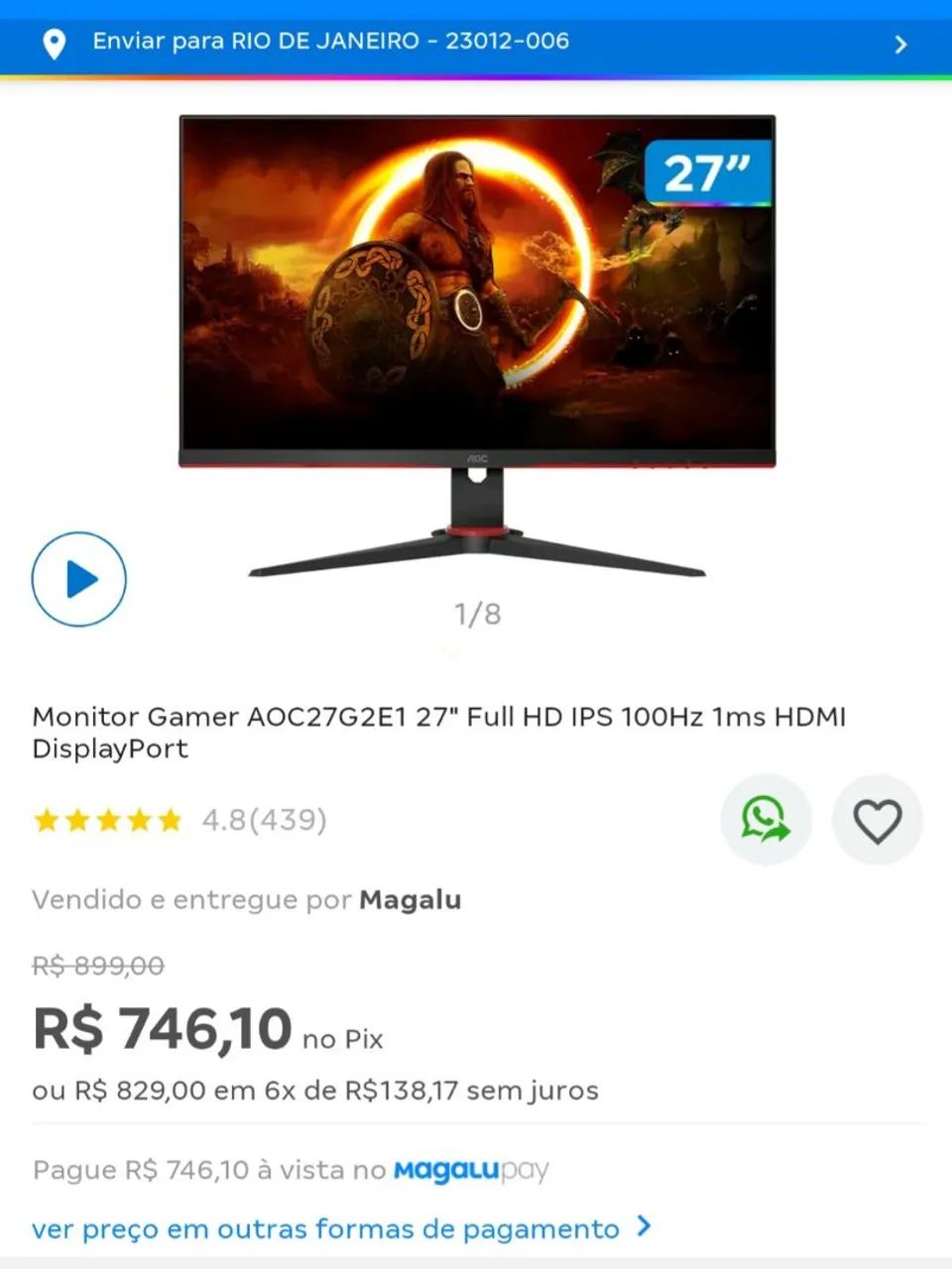 Monitor Gamer AOC 27 polegadas 100hz - Foto 4