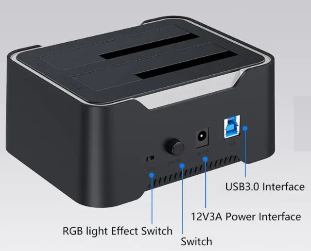 Dock Station RGB HDD SSD DUAL SATA 2.5 e 3.5 com USB 3.0 e Clonagem Offline até 18TB - Foto 2