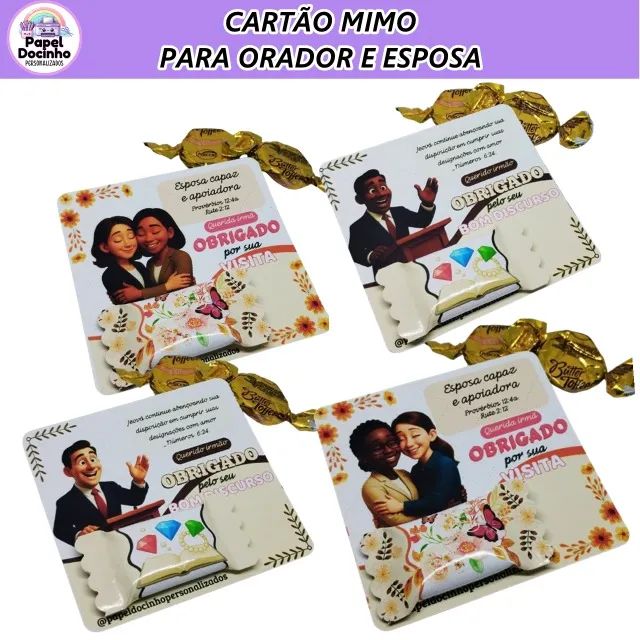 10 Cards + bala personalizada Orador e esposa, lembrancinha JW, mimo