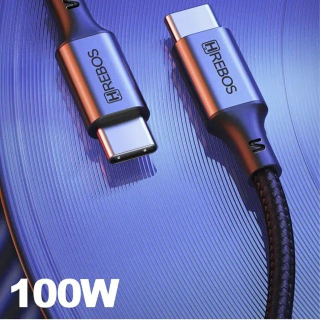 Cabo Auxiliar Hrebos USB-C para USB-C, 100W, 1metro, tecido trançado, Midnight - Foto 3