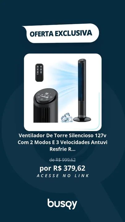 Ventilador De Torre Silencioso 127v Com 2 Modos E 3 Velocidades Antuvi Resfrie Rapidamente