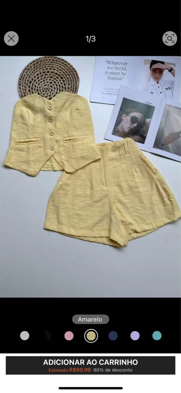 Conjunto Shorts e Colete Amarelo