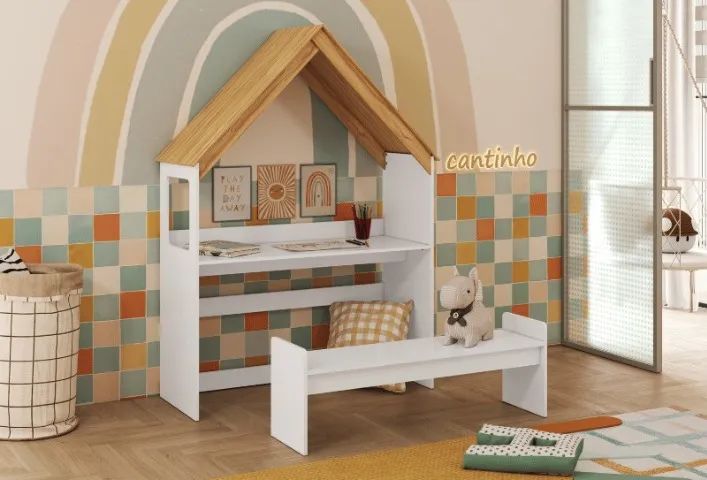 Cama Infantil Sol Solteiro com Casinha, 100% MDF - Peroba - Foto 5