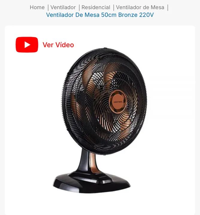 Ventilador de Mesa 40cm Bronze 220V - Ventisol
