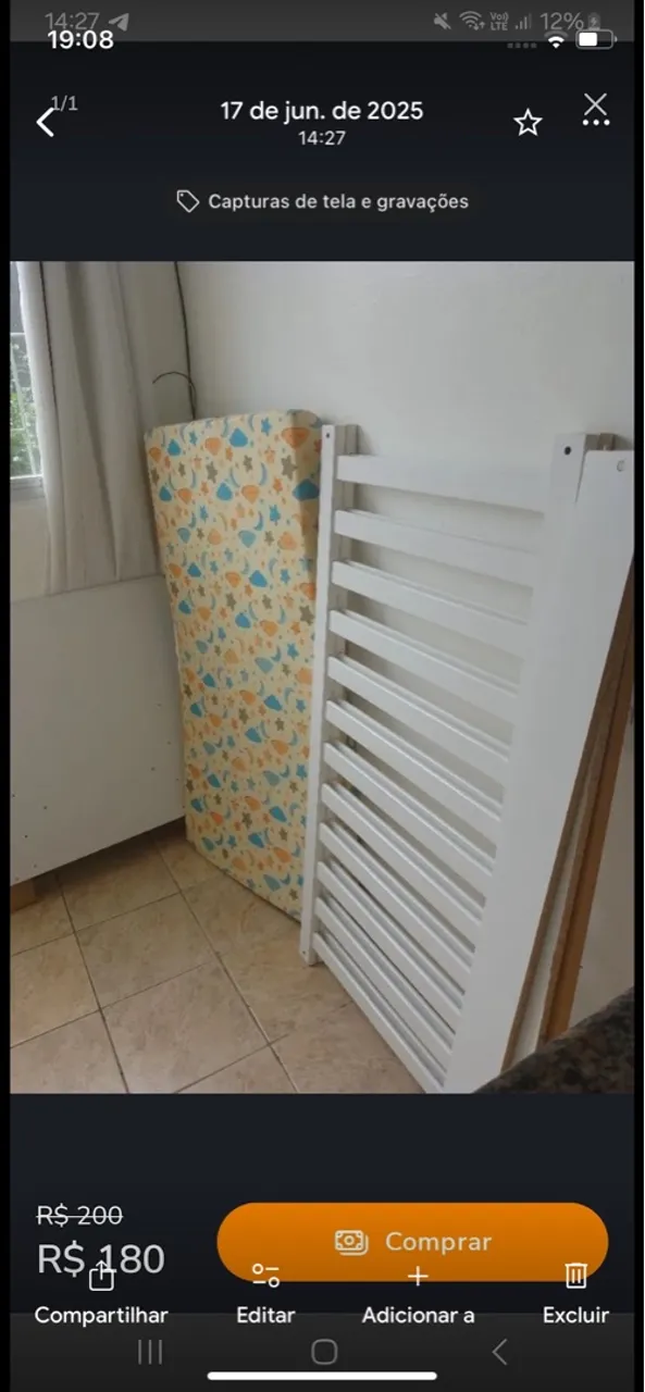 Berço branco com colchão