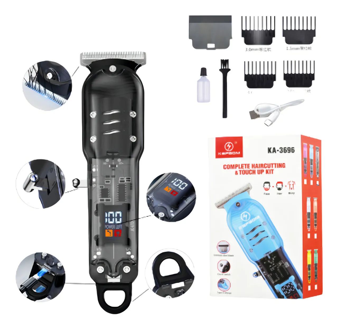 Máquina De Cortar Cabelo Profissional Usb + Kit Completo - Foto 3