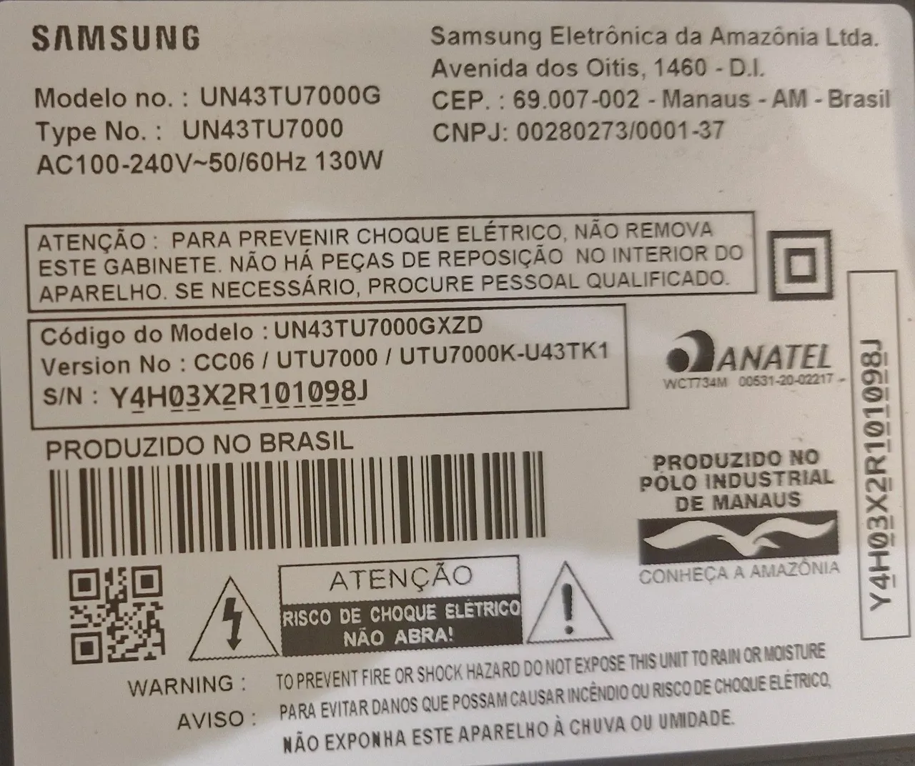 TV Samsung UN43TU7000G 43 Polegadas