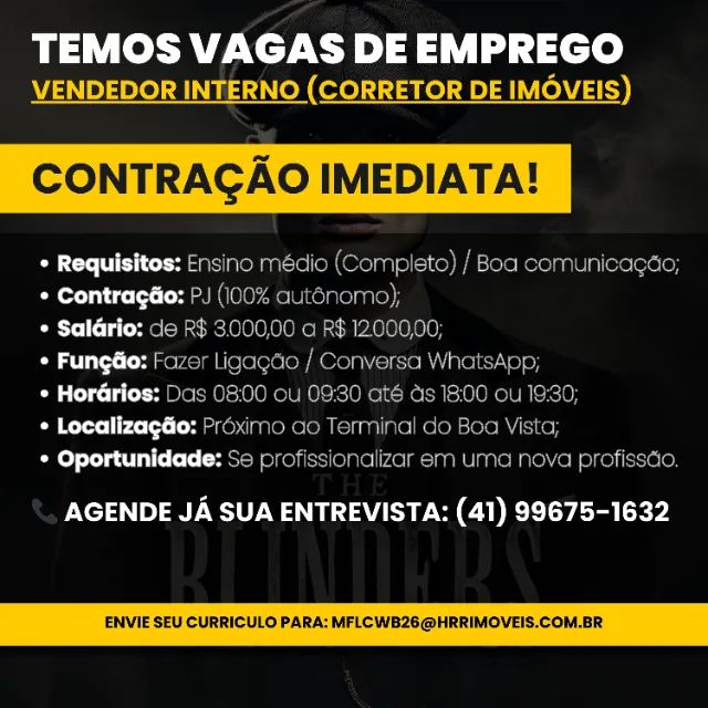 TEMOS VAGAS DE EMPREGO (Contratação imediata)