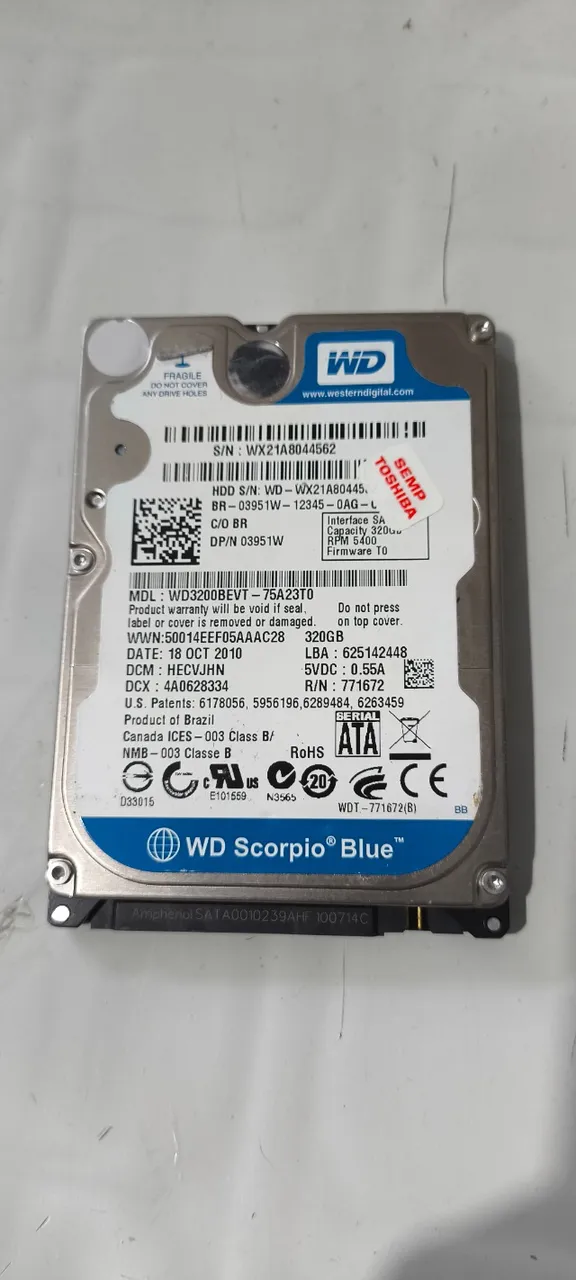 hd western digital 320gb azul do pequeno
