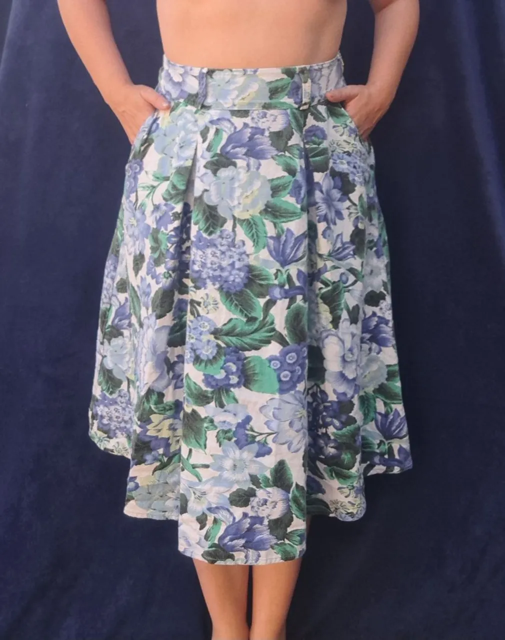 Saia floral vintage tamanho 42 clássica 55 por cento linho