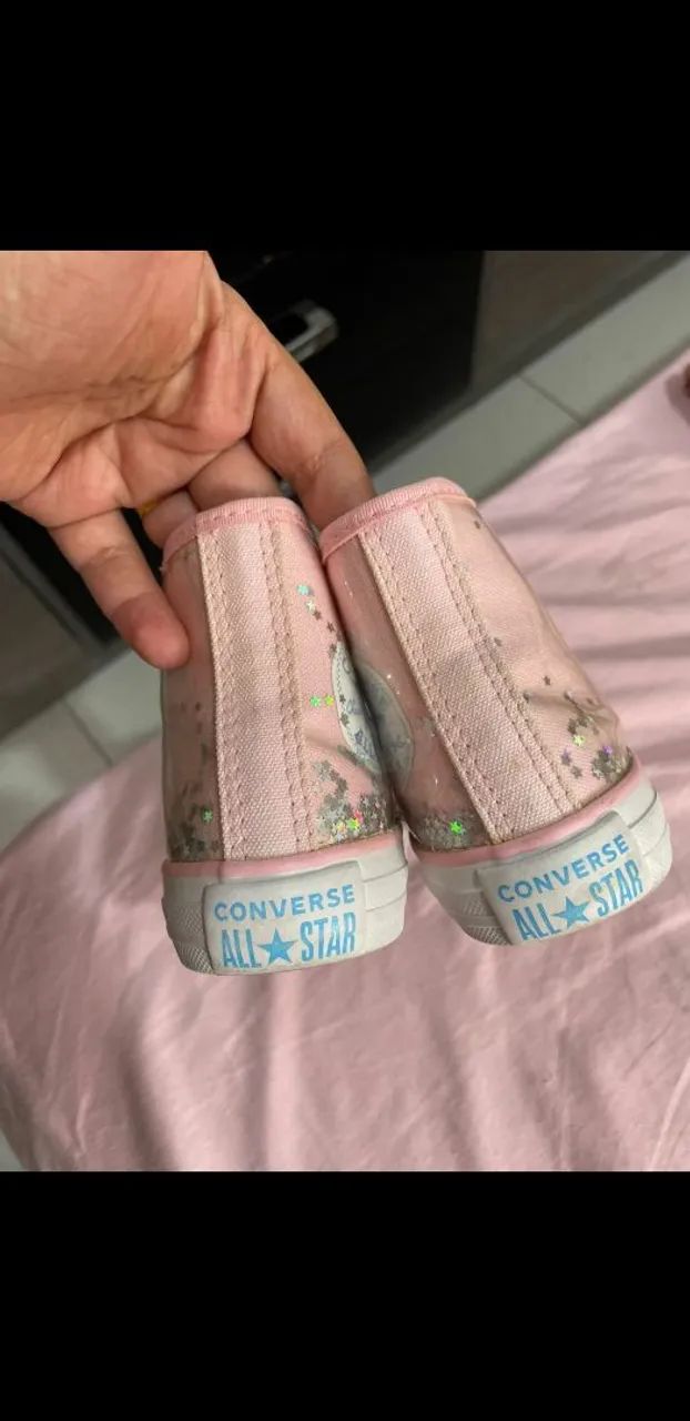 Tênis Converse All Star Infantil Bordado tamanho 26 rosa e 27 preto.  - Foto 4
