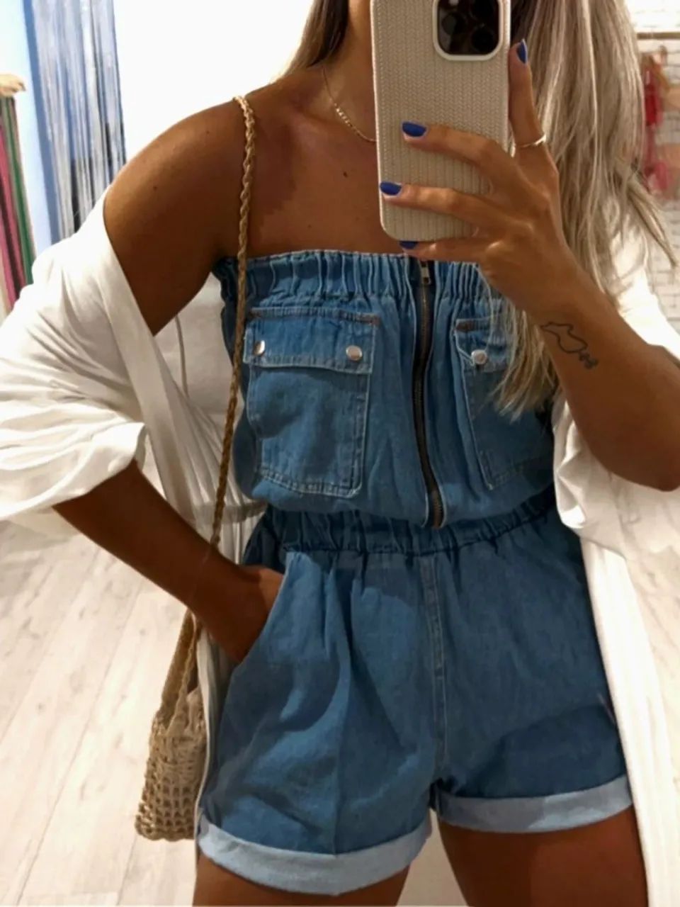 Macacão Jeans Feminino - Novo - Azul