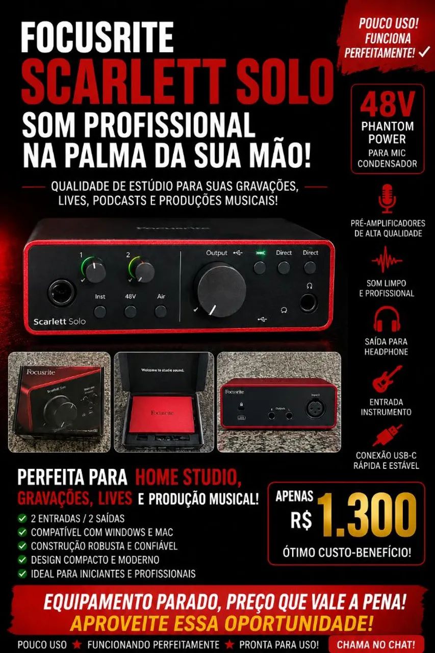 Focusrite Scarlett Solo 4ª Geração (Original)  - Foto 4