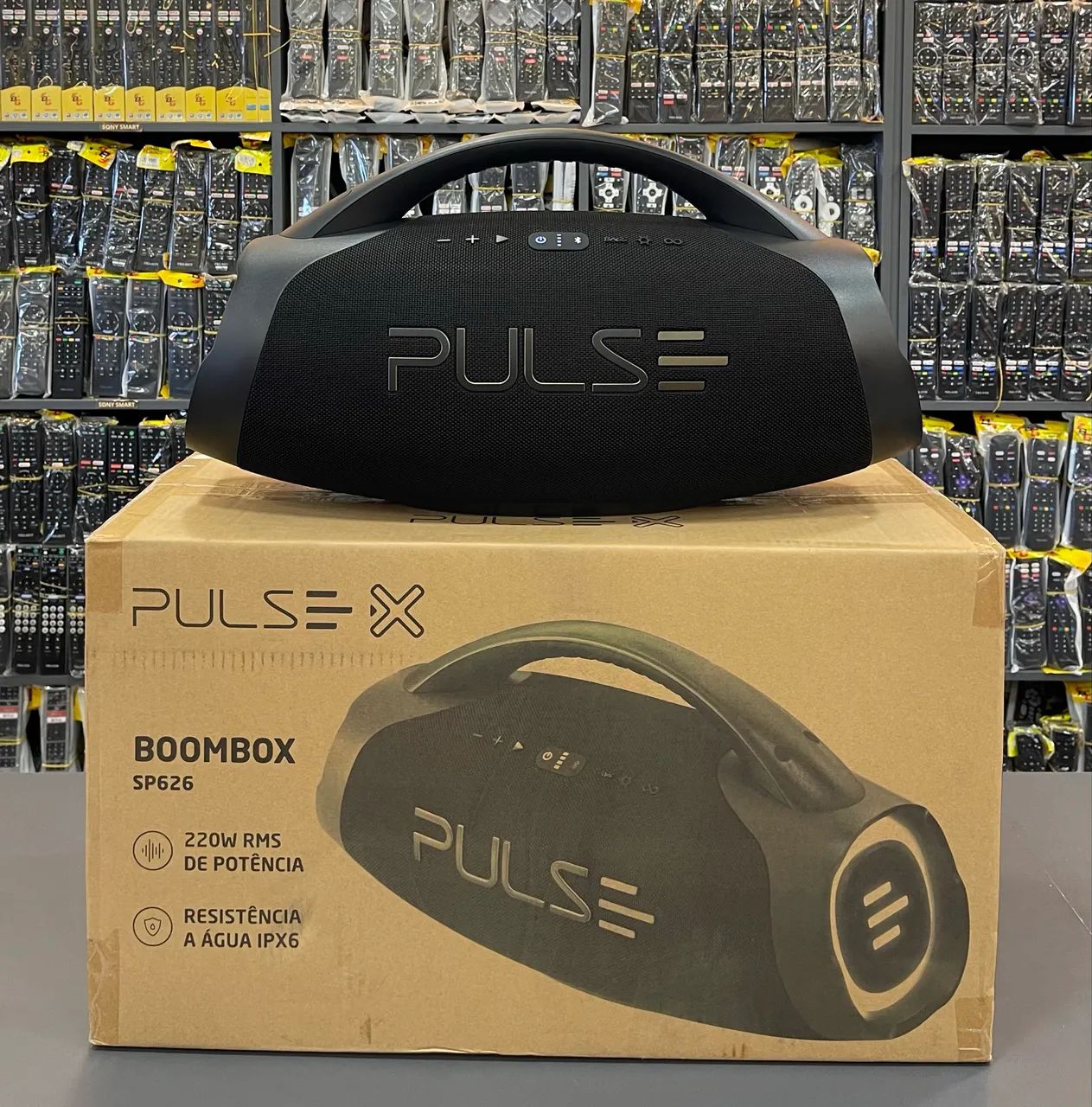 CAIXA DE SOM PULSE RECARREGAVEL COM 220W de POTÊNCIA COM DURAÇÃO DE 12HORAS ?