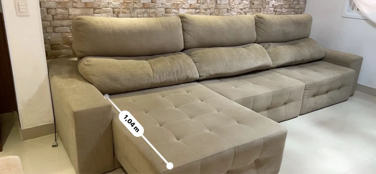 Sofá 6 lugares Retrátil Reclinável Suede cor Bege/Capuccino - Foto 2