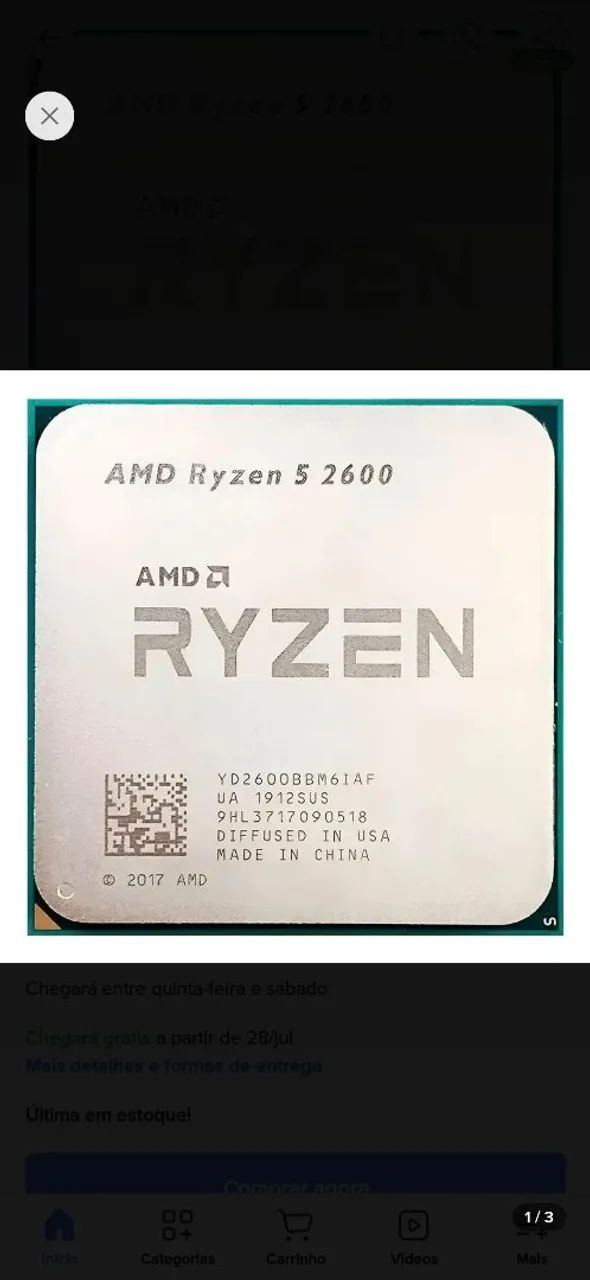 Processador ryzen 5 2600 com cooler 