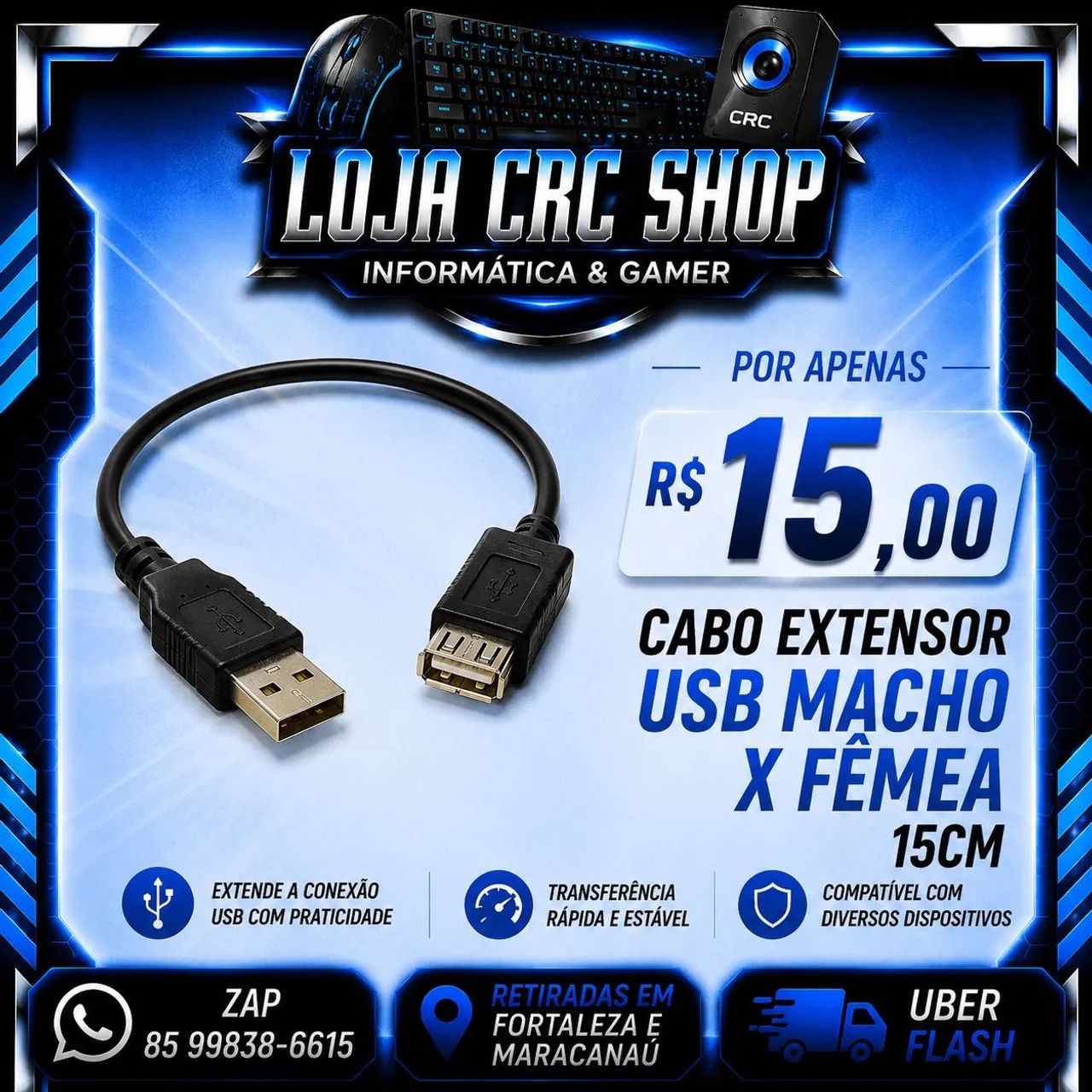 Cabo Extensor Usb Macho x Fêmea 20Cm