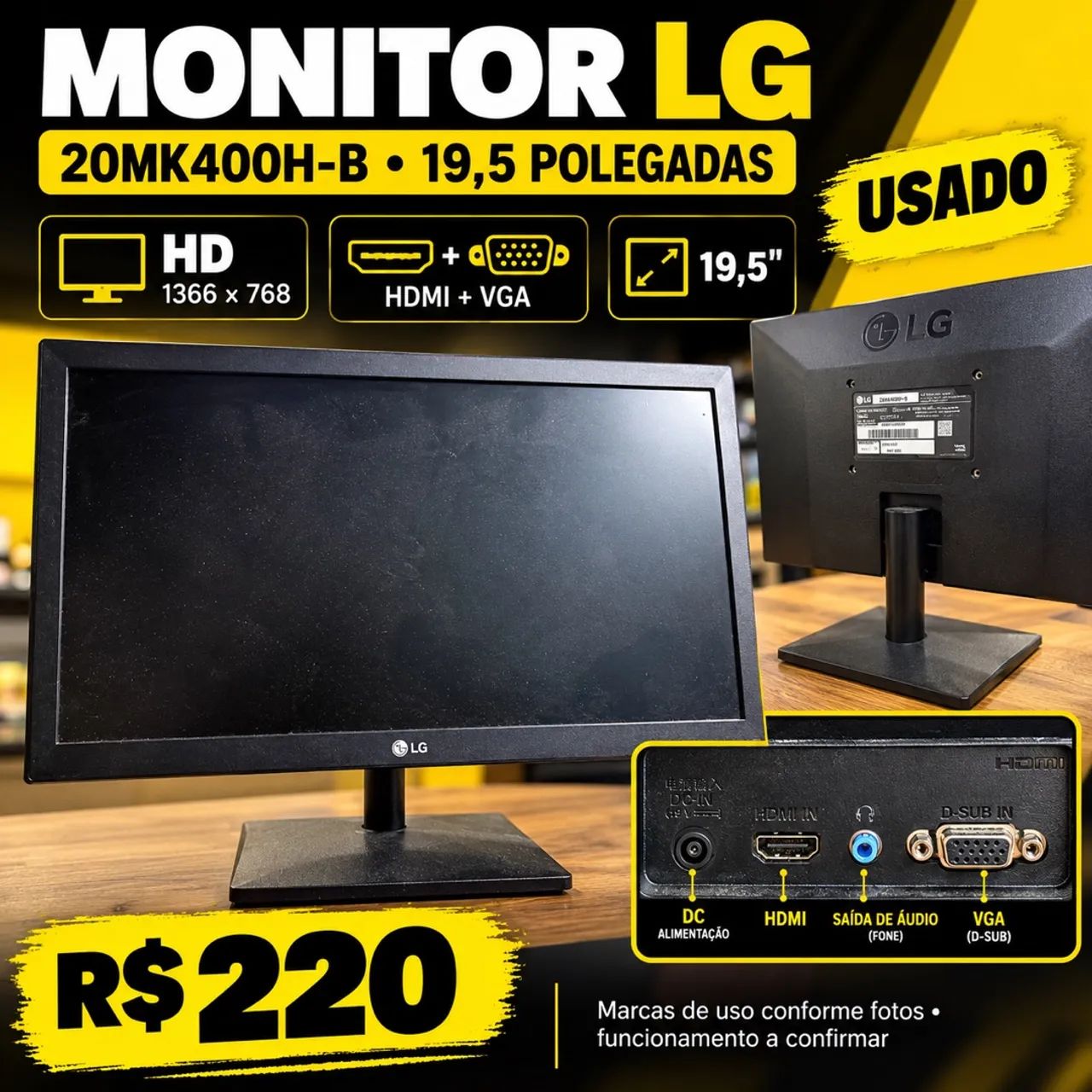 Monitor LG 20MK400H-B 19,5 Polegadas HDMI VGA HD Usado