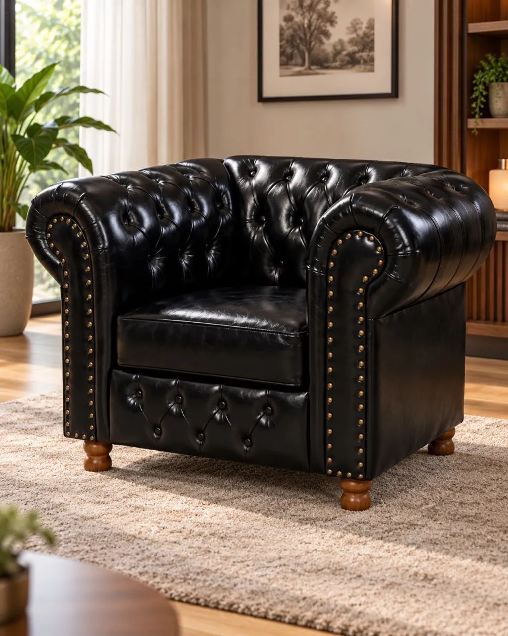 Poltrona Chesterfield Preta Impecável - Quase Nova