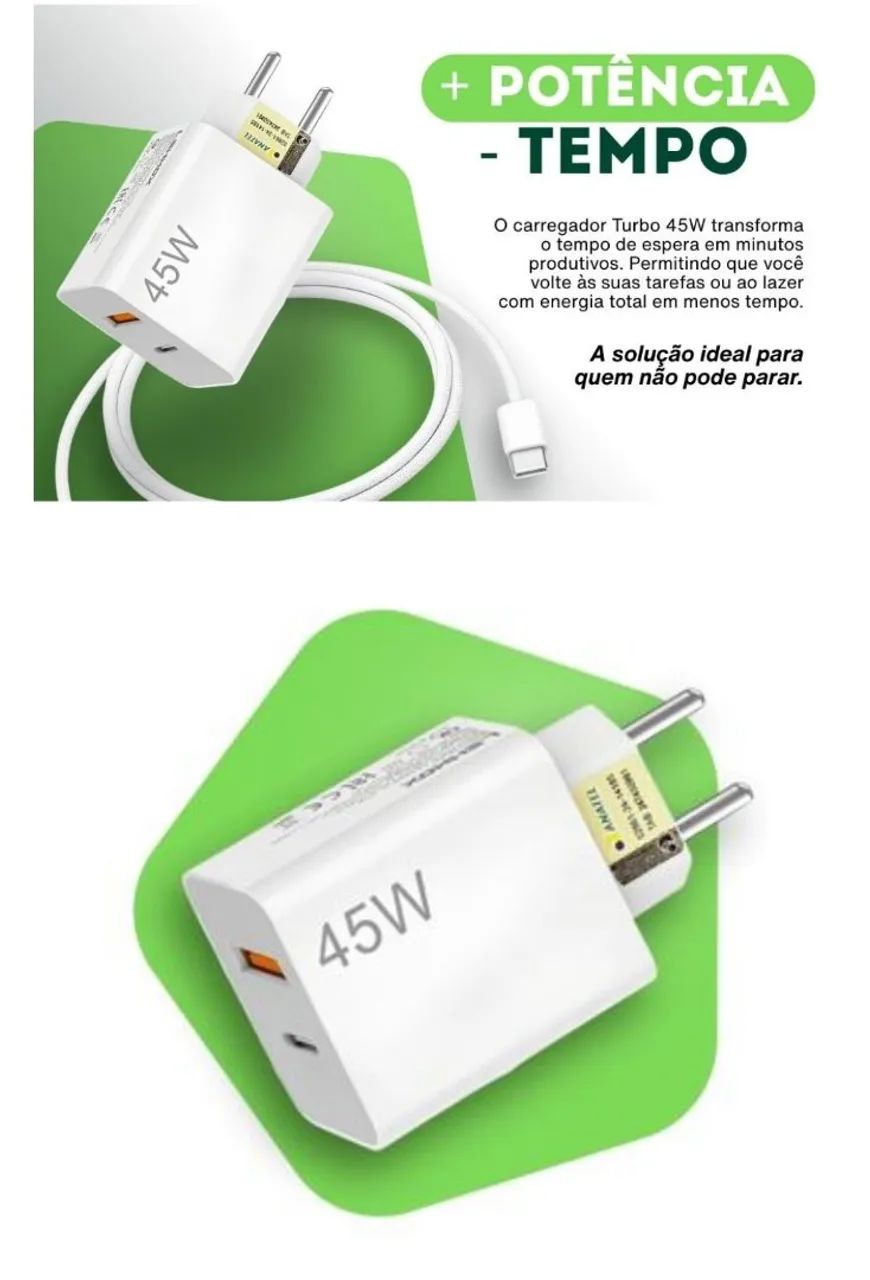 CCARREGADOR RÁPIDO USB TIPO C 45W - Foto 3