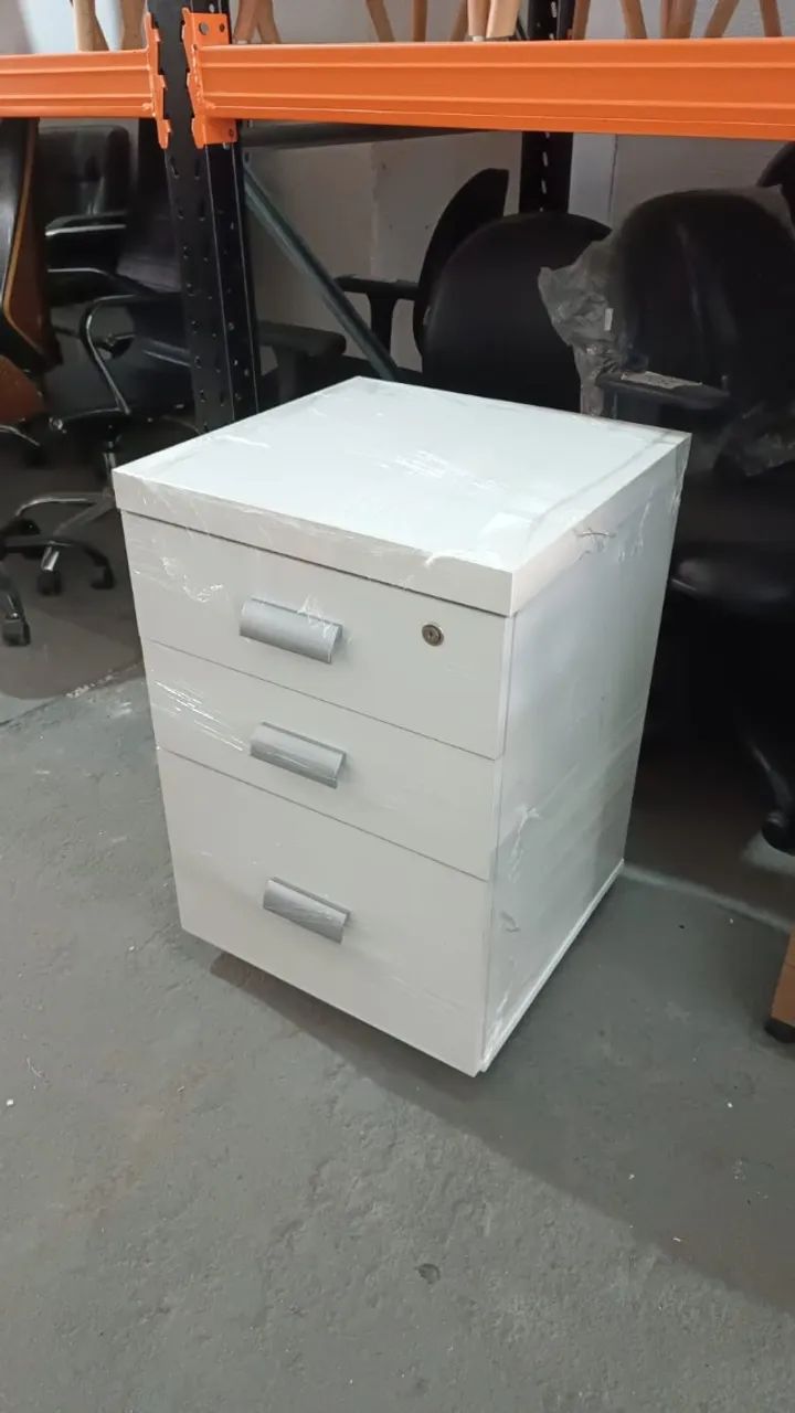 Bloco De 3 Gavetas Branco Para Escritório Com Chave (Gaveteiro) - Foto 3