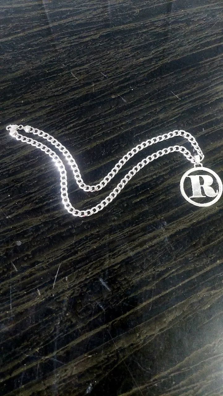 CORDÃO PRATA 925K MACIÇO COM PINGENTE LETRA " R " - Foto 4