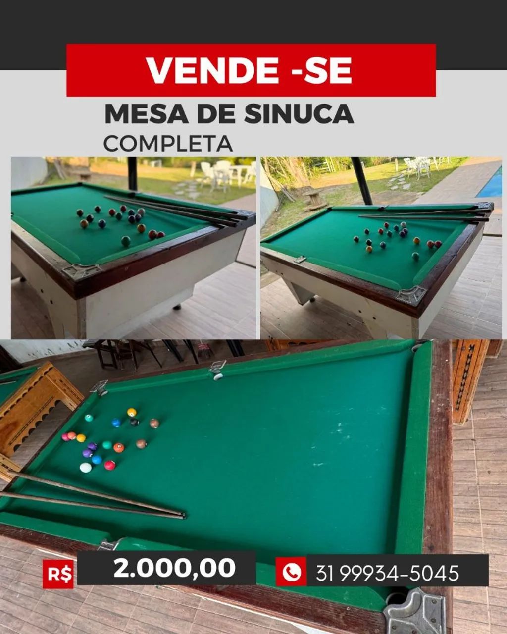 Vendo sinuca com ficheiro usada em ótimo estado.