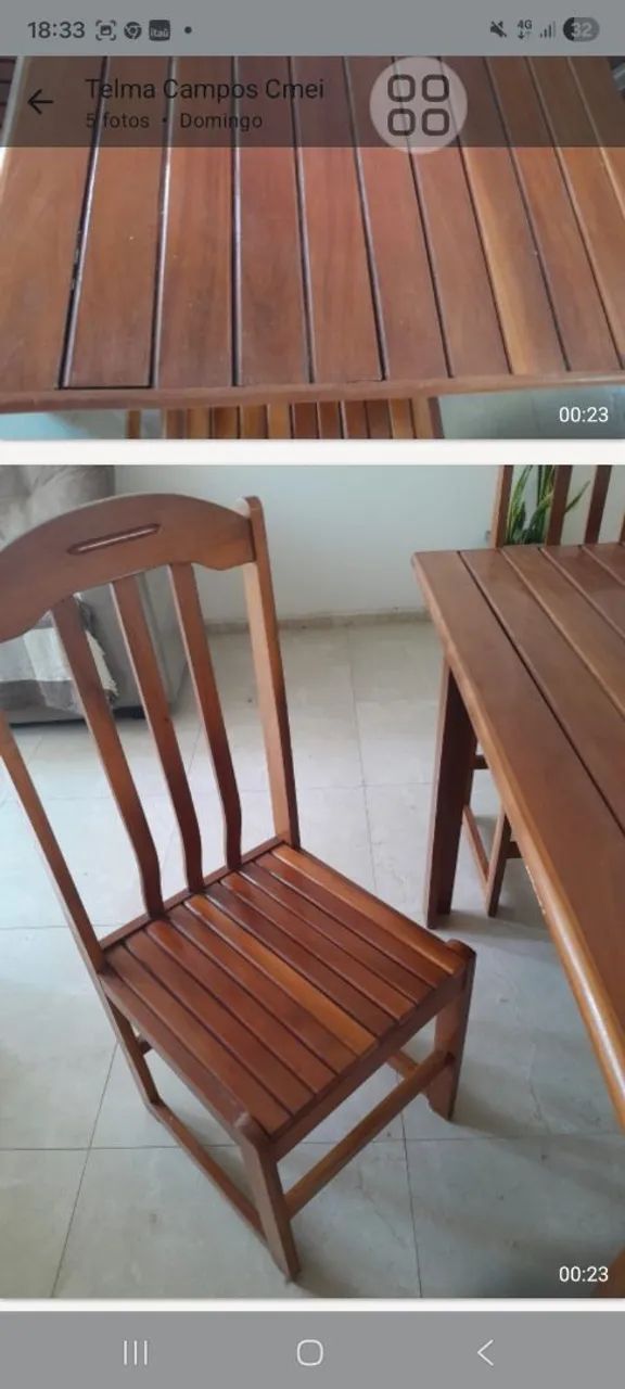 Vendo mesa em madeira 4 cadeiras